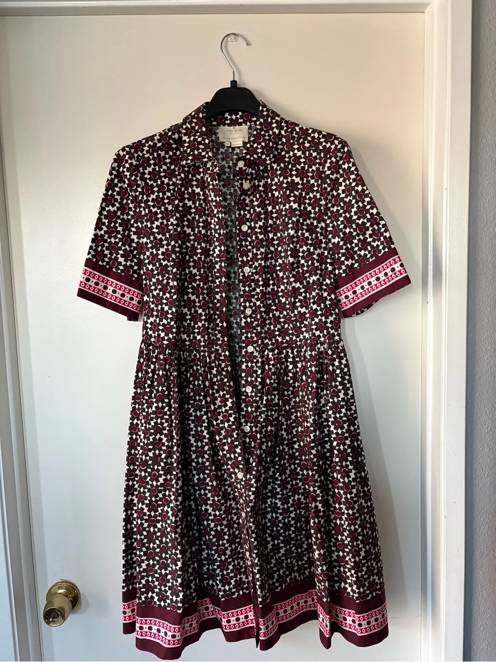 kate spade Burgundy and White Geometric-Print Button Midi Dress